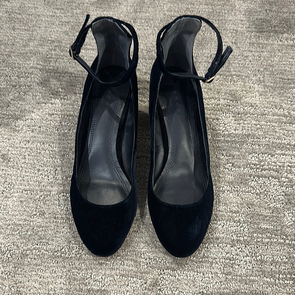 Sandro Blue Velvet Heels with Ankle Straps